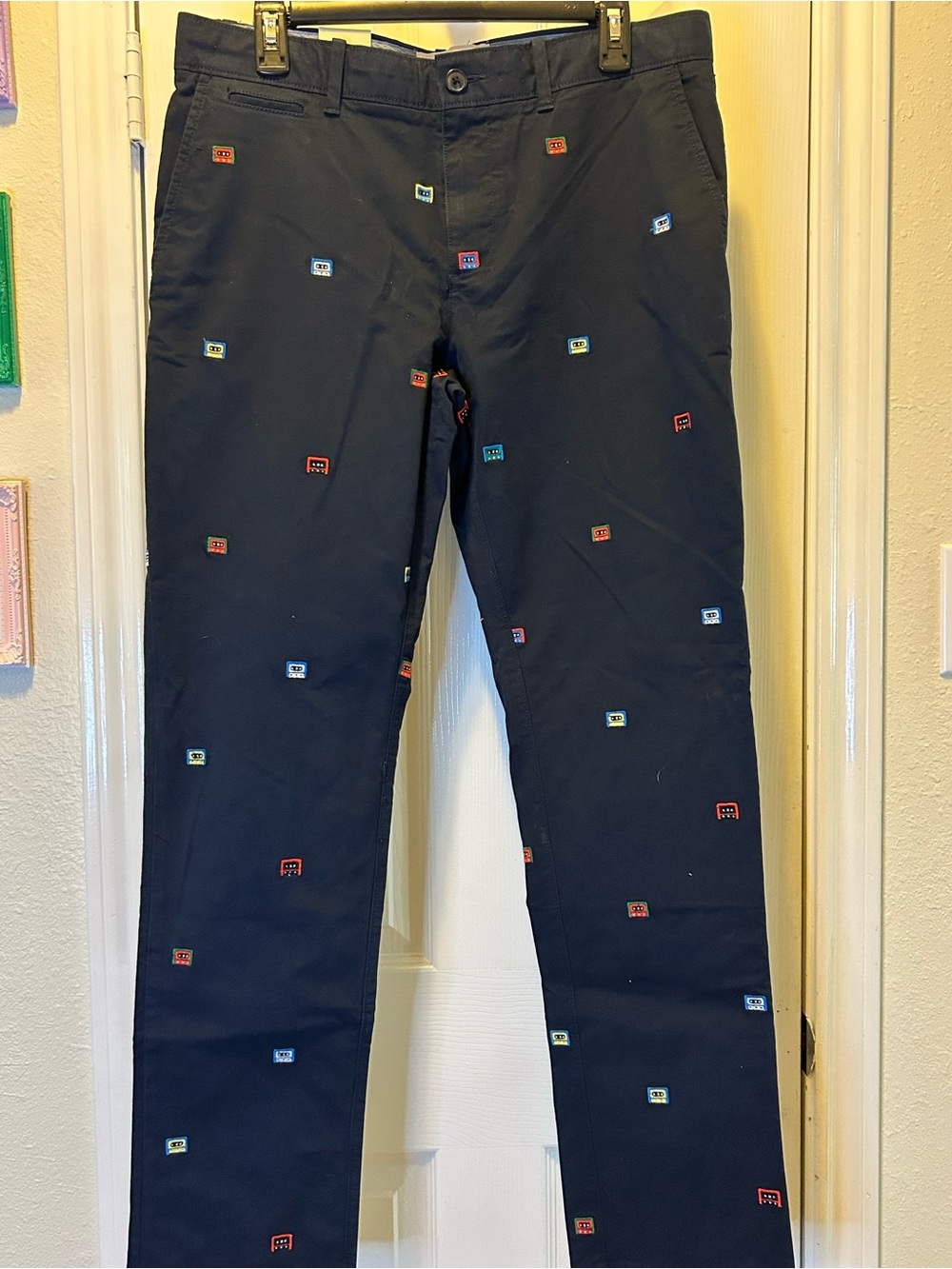Original Penguin Navy Chinos with Multicolor Embroidered Squares